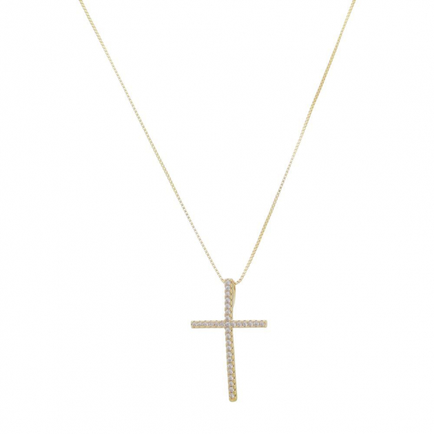 COLAR CRUCIFIXO CRAVEJADO - BANHADO A OURO